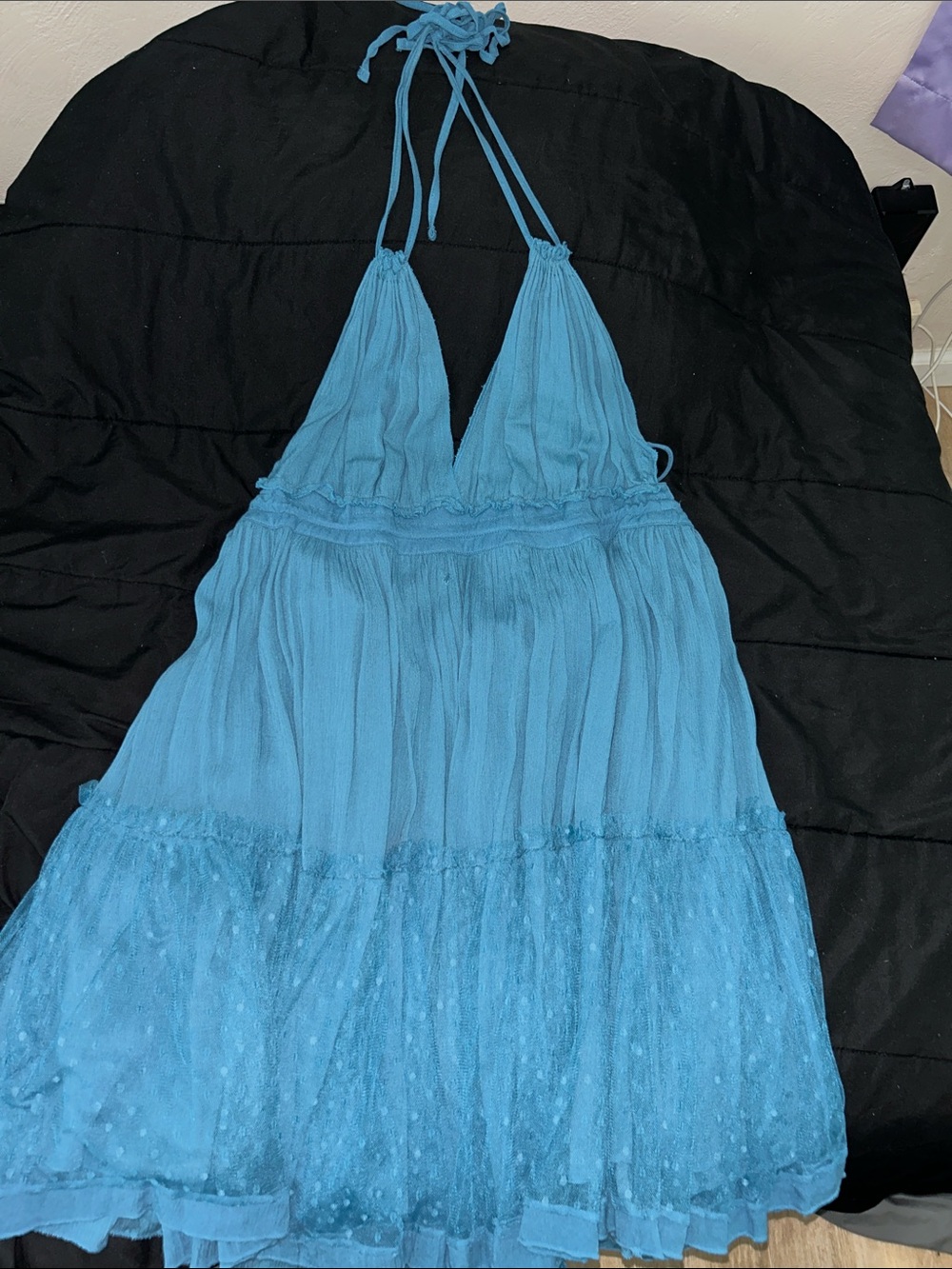 Blue Halter Babydoll Dress